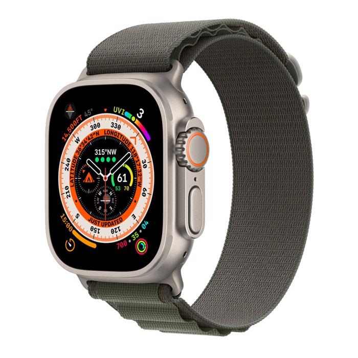 Apple Watch Ultra GPS & 4G 49mm Titanium Case med Green Alpine Loop - Medium