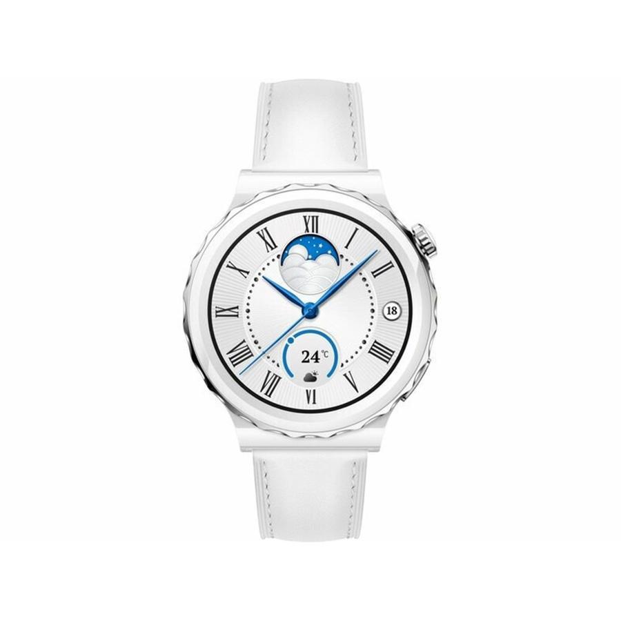 Huawei Watch GT 3 Pro GPS 43mm White Ceramic Case Med White Leather Rem