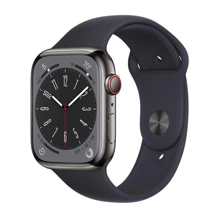 Apple Watch Series 8 GPS & 4G 45mm Graphite Stainless Steel Case med Midnight Sport Band - Regular