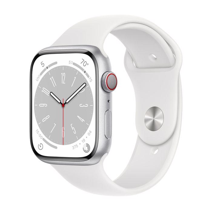 Apple Watch Series 8 GPS & 4G 45mm Silver Aluminium Case med White Sport Band - Regular