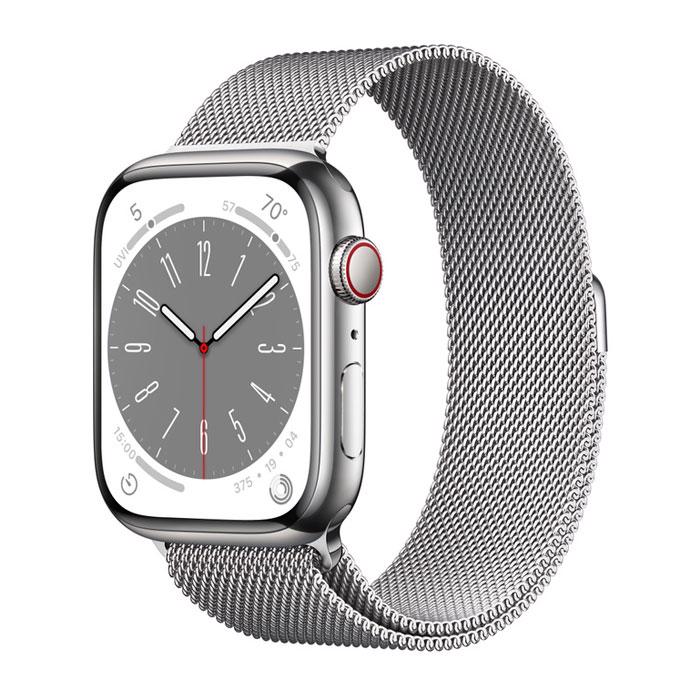 Apple Watch Series 8 GPS & 4G 45mm Silver Stainless Steel Case med Silver Milanese Loop