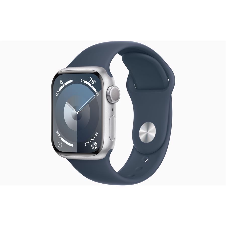 Apple Watch Series 9 GPS 41mm Sølv Aluminium Case med Stormblå Sport Band - S/M