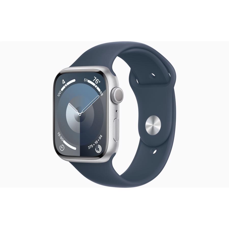 Apple Watch Series 9 GPS 45mm Sølv Aluminium Case med Stormblå Sport Band - M/L