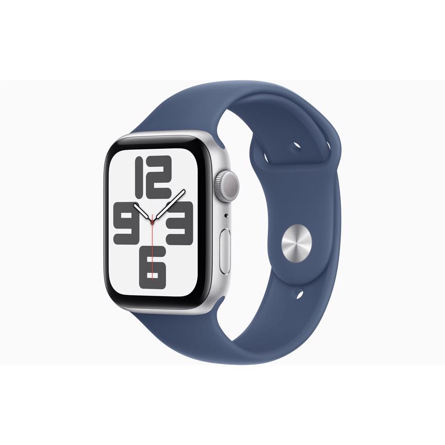 Apple Watch SE GPS 44mm Sølv Aluminium Case med Denimblå Sport Band - M/L