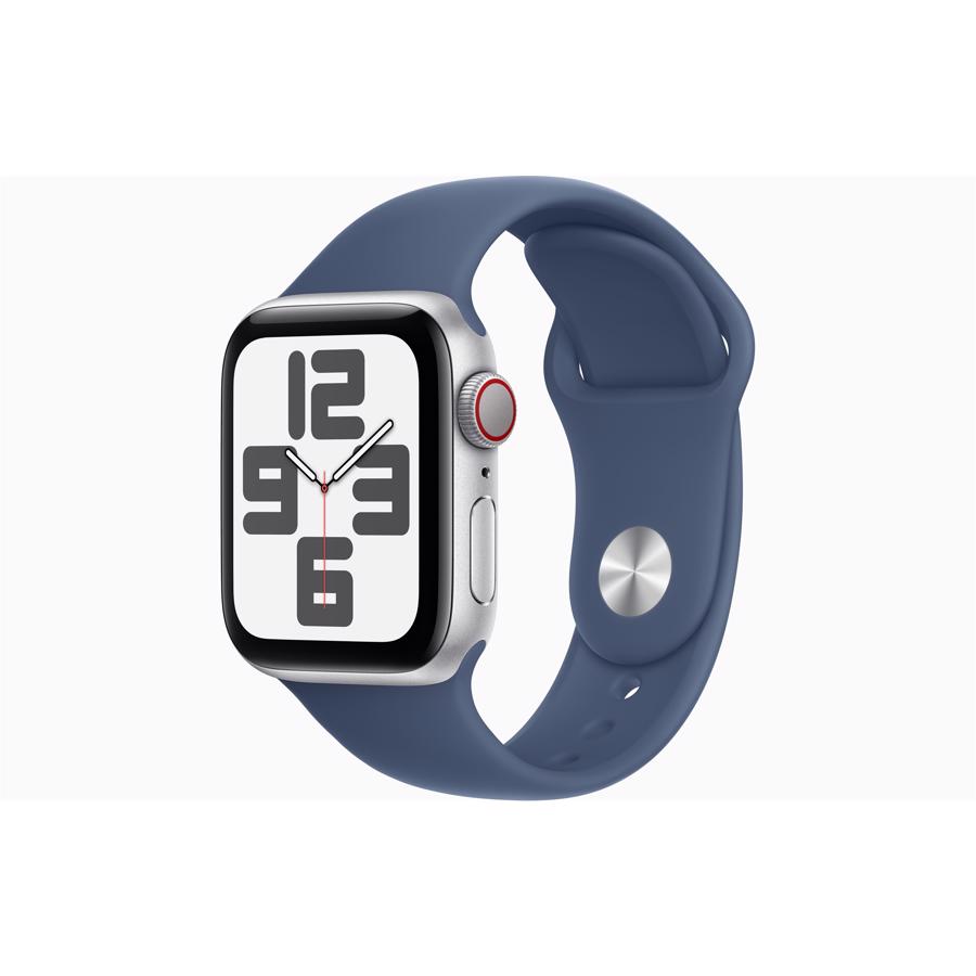 Apple Watch SE GPS & 4G 40mm Sølv Aluminium Case med Denimblå Sport Band - M/L