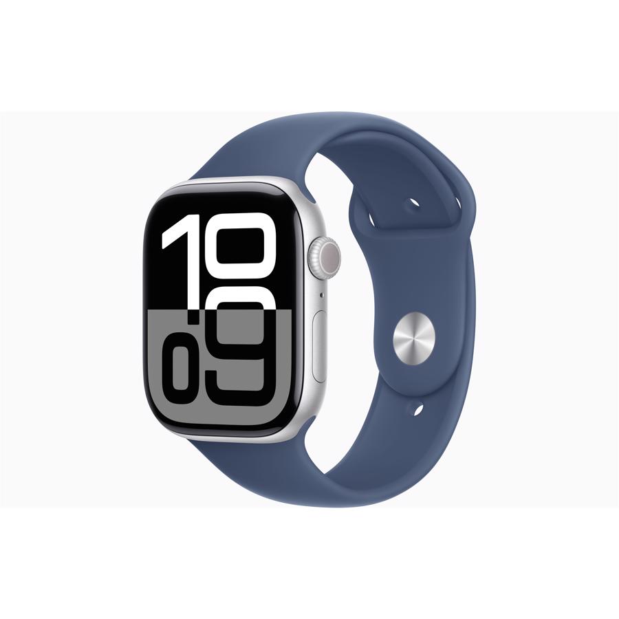 Apple Watch Series 10 GPS 46mm Sølv Aluminium Case med Denimblå Sport Band - M/L