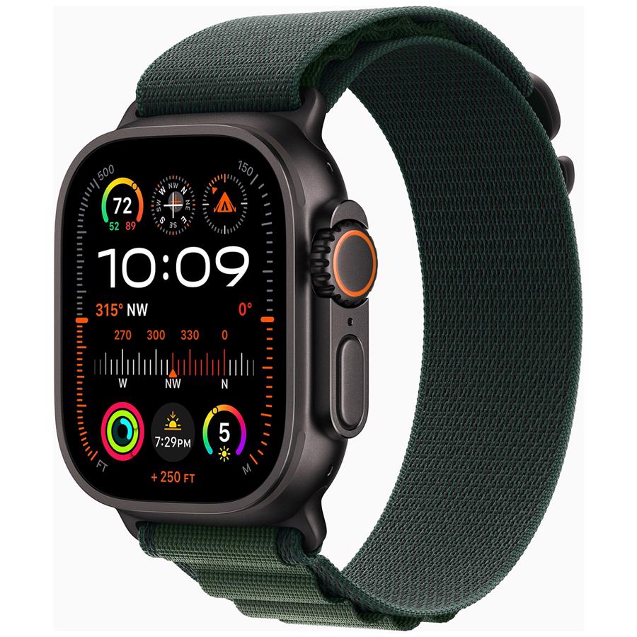 Apple Watch Ultra 2 GPS & 4G 49mm Sort Titanium Case med Mørkegrøn Alpine Loop - Medium