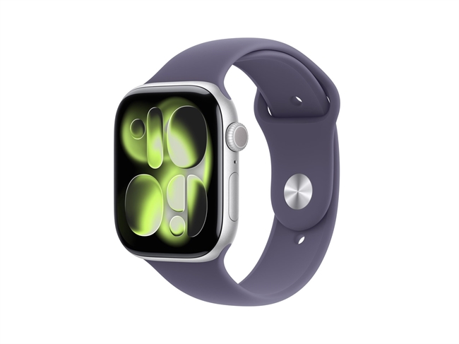 Apple Watch Series 11 GPS 46mm Sølv Aluminium Case med Sart Lilla Sport Band - S/M