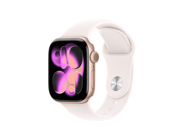 Apple Watch Series 11 GPS & 5G 42mm Rosaguld Aluminium Case med Sart Fersken Sport Band - S/M