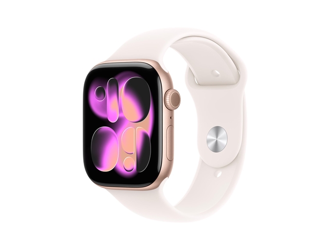 Apple Watch Series 11 GPS & 5G 46mm Rosaguld Aluminium Case med Sart Fersken Sport Band - S/M