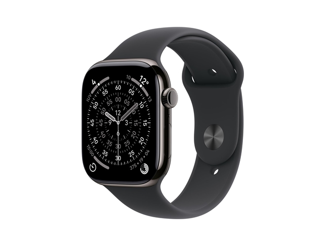 Apple Watch Series 11 GPS & 5G 42mm Skifer Titanium Case med Sort Sport Band - M/L