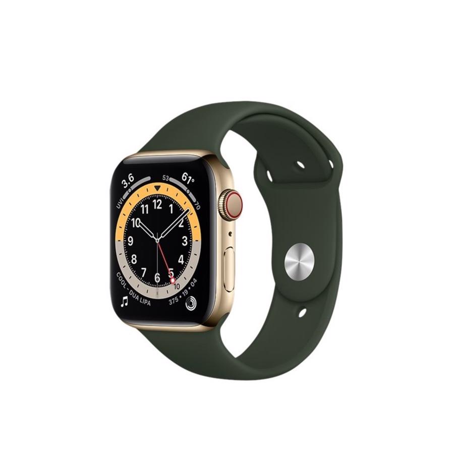 Apple Watch Series 6 GPS & 4G 44mm Gold Rustfri stål Case med Cyprus Green Sport Band