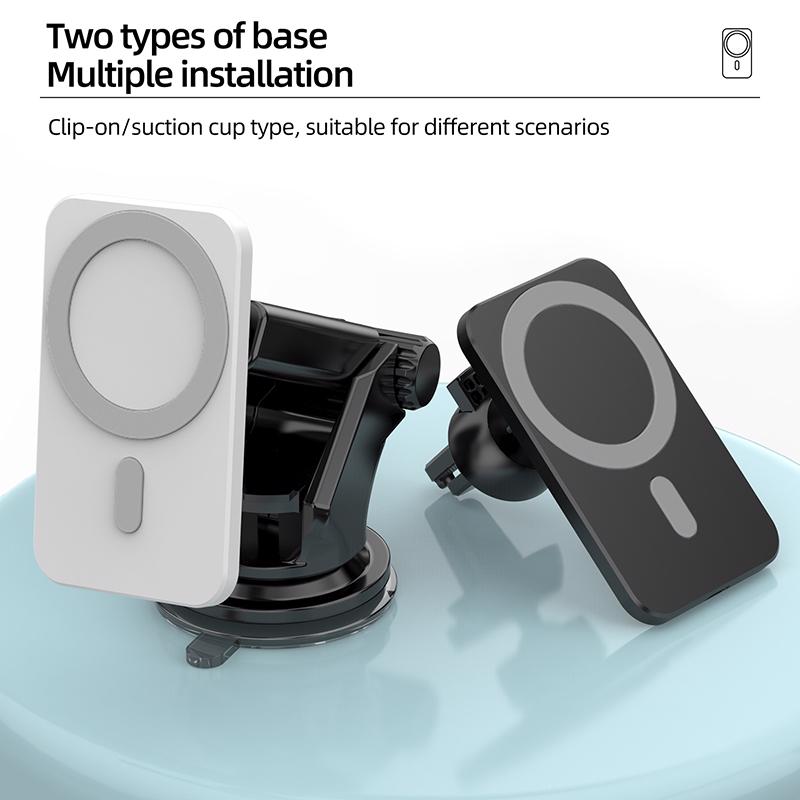 Trådløs 15W Magnetisk Quick Charge QI Billader Sort