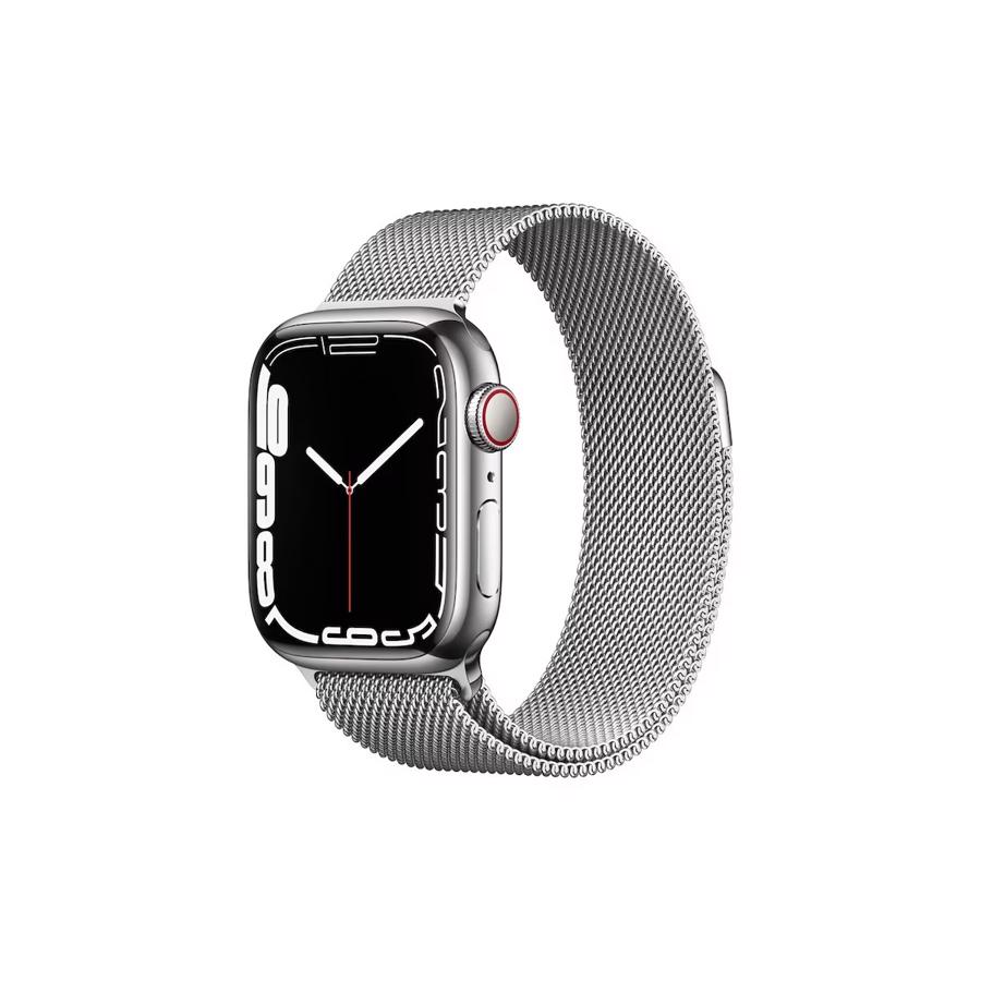 Apple Watch Series 7 GPS & 4G 41mm Silver Rustfri Stål Case med Silver Milanese Rem