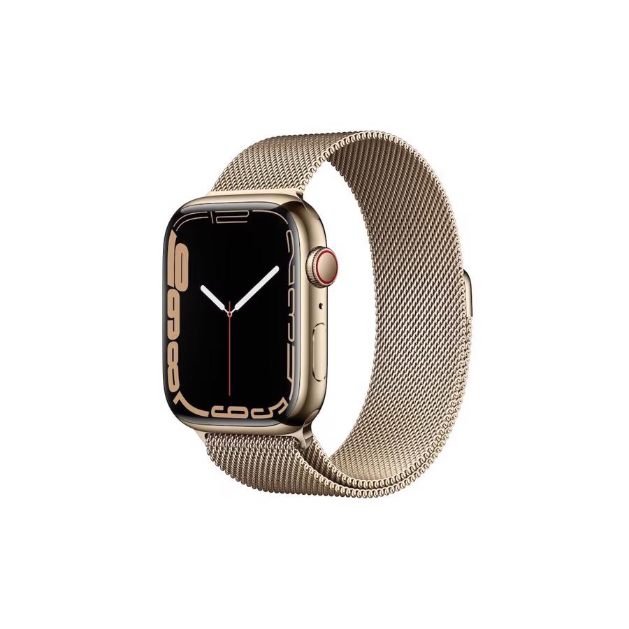 Apple Watch Series 7 GPS & 4G 45mm Gold Rustfri Stål Case med Gold Milanese Rem