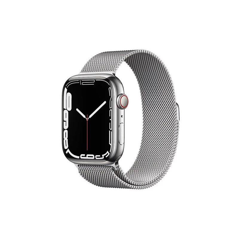 Apple Watch Series 7 GPS & 4G 45mm Silver Rustfri Stål Case med Silver Milanese Rem